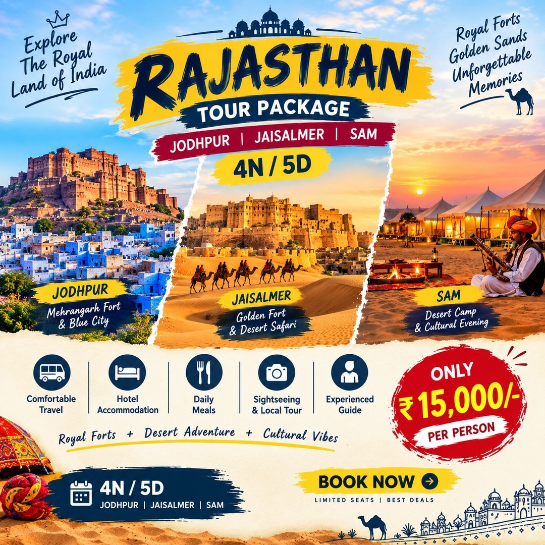 Spelic's tweet photo. Royal Rajasthan is calling. Explore Jodhpur, Jaisalmer and Sam on a 4N/5D tour with forts, desert safari, cultural evenings, accommodation, meals, sightseeing and an experienced guide. From ₹15, 000 per person. Book now with Travel X More. https://t.co/vchToOxn6K
