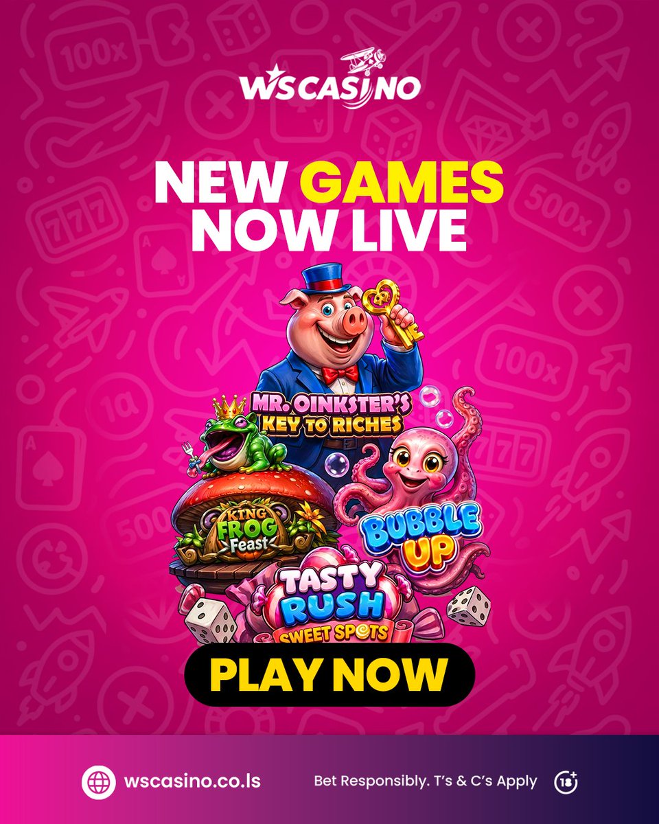 WSBetLesotho's tweet photo. NEW GAMES NOW LIVE!

🎩 Mr. Oinkster’s Key to Riches
🐸 King Frog Feast
🐙 Bubble Up
🍬 Tasty Rush

👉 https://t.co/DKTkJBoAbO | PLAY NOW!

Win Like a Star!
18+ Bet Responsibly.

#WSCasino #NewGames #WinLikeAStar https://t.co/GayRTGOogm