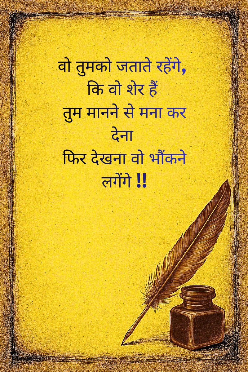 Gurbinder_1993's tweet photo. वो तुमको जताते रहेंगे, 
कि वो शेर हैं 
तुम मानने से मना कर देना 
फिर देखना वो भौंकने लगेंगे !! https://t.co/vnAhefz38A