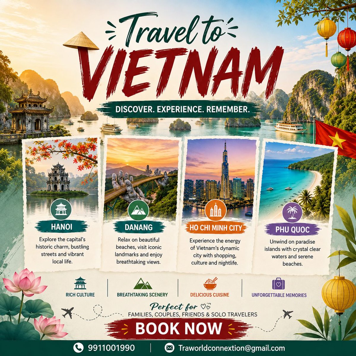 bellalcl18's tweet photo. Travel to Vietnam with Traworld Connextion. Explore Hanoi, Danang, Ho Chi Minh City and Phu Quoc for rich culture, stunning scenery, delicious cuisine and unforgettable memories. Perfect for every traveller. Book your Vietnam holiday now. https://t.co/FLVMCbtdwV