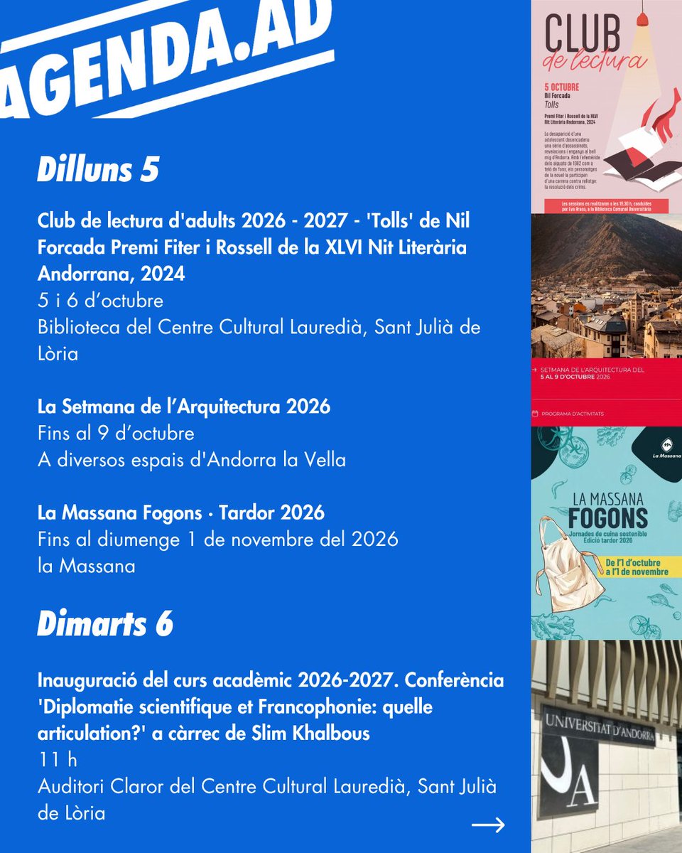 AgendaAD's tweet photo. 🤔 Què fem aquesta setmana? https://t.co/8lntqk5Eyh