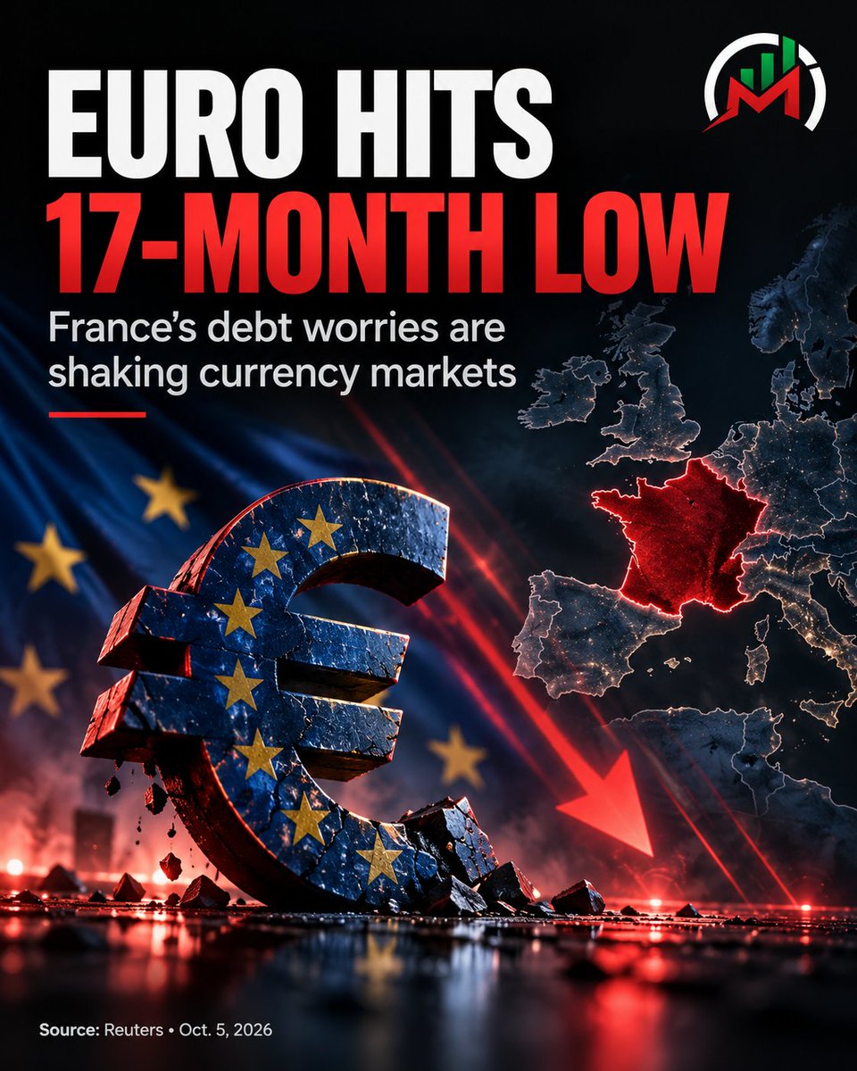 Market_Instinct's tweet photo. The euro has fallen to a 17-month low vs. the U.S. dollar.
France’s fiscal and political risks are becoming a growing concern for markets, with pressure showing up in both French bonds and the currency.
Temporary weakness — or something bigger?
Source: Reuters
#Euro #Forex https://t.co/BjmzU6xYSO