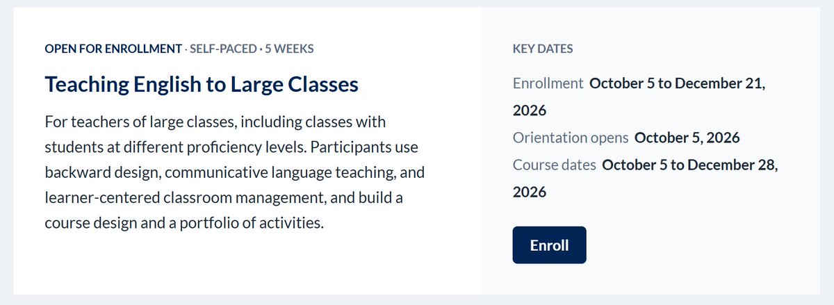 teacher1397's tweet photo. الدوره اصبحت متاحة للتسجيل 
Teaching English to Large Classes
https://t.co/xCFlKRsAyW
#اللغة_الانجليزية
#تعليم 
#Teaching_English https://t.co/KSVNgzPHOJ