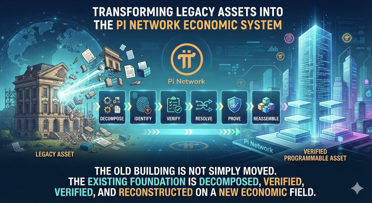 maxwell_alosa's tweet photo. Pi won’t just absorb legacy assets; it will dismantle and reconstruct them. 

Existing economic foundations must be decomposed, verified and reassembled onto a new distributed operating system. 

The old building is being rebuilt into a verified programmable asset.

#PiNetwork https://t.co/bRPuQhhdAo