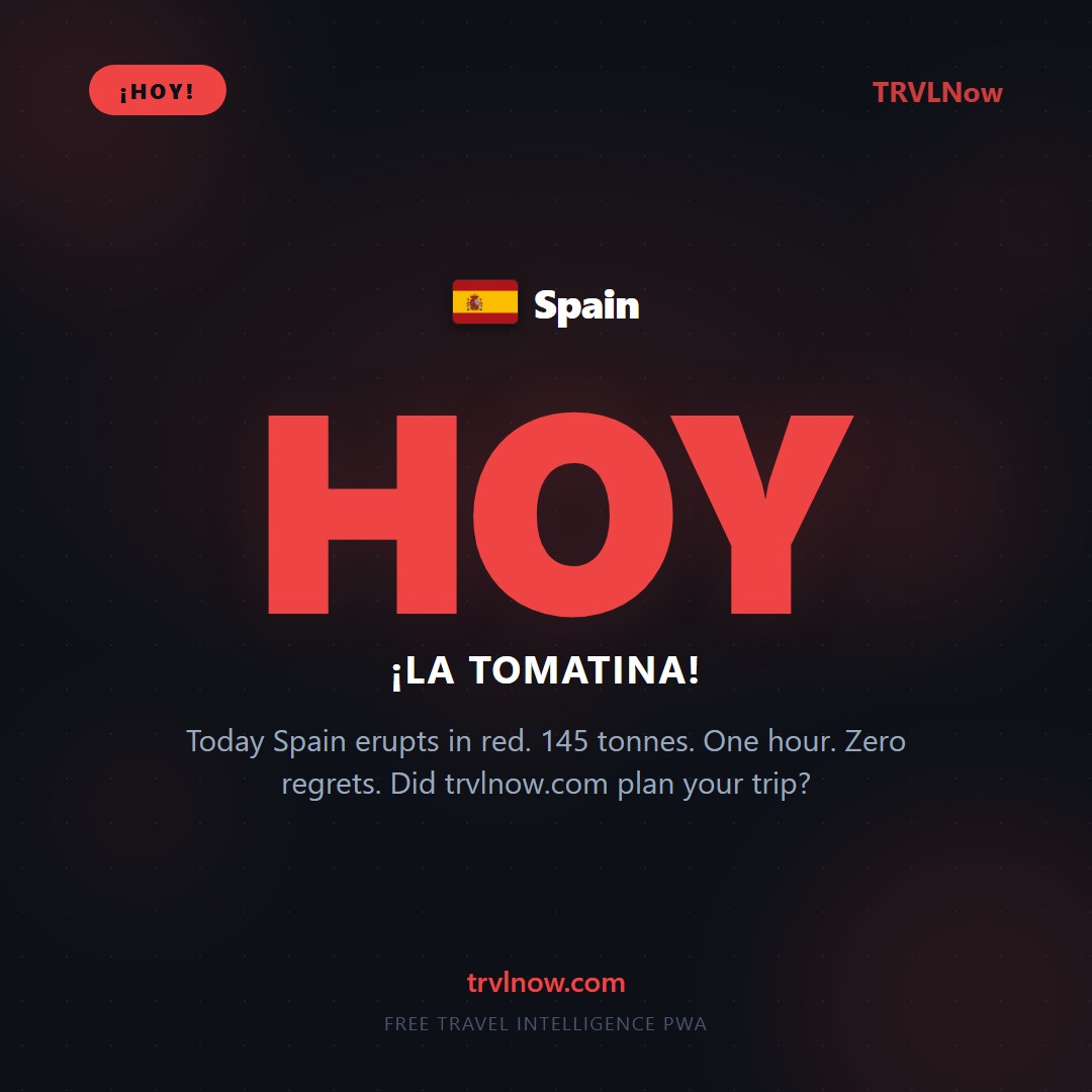 HOGRBARAN's tweet photo. HOY. At 11AM, Buñol erupts. 145 tonnes of tomatoes, 22, 000 people, one unforgettable hour. La Tomatina 2026 is why we travel. If you’re there, make every tomato count. ¡Viva La Tomatina! https://t.co/kim6vuzADm