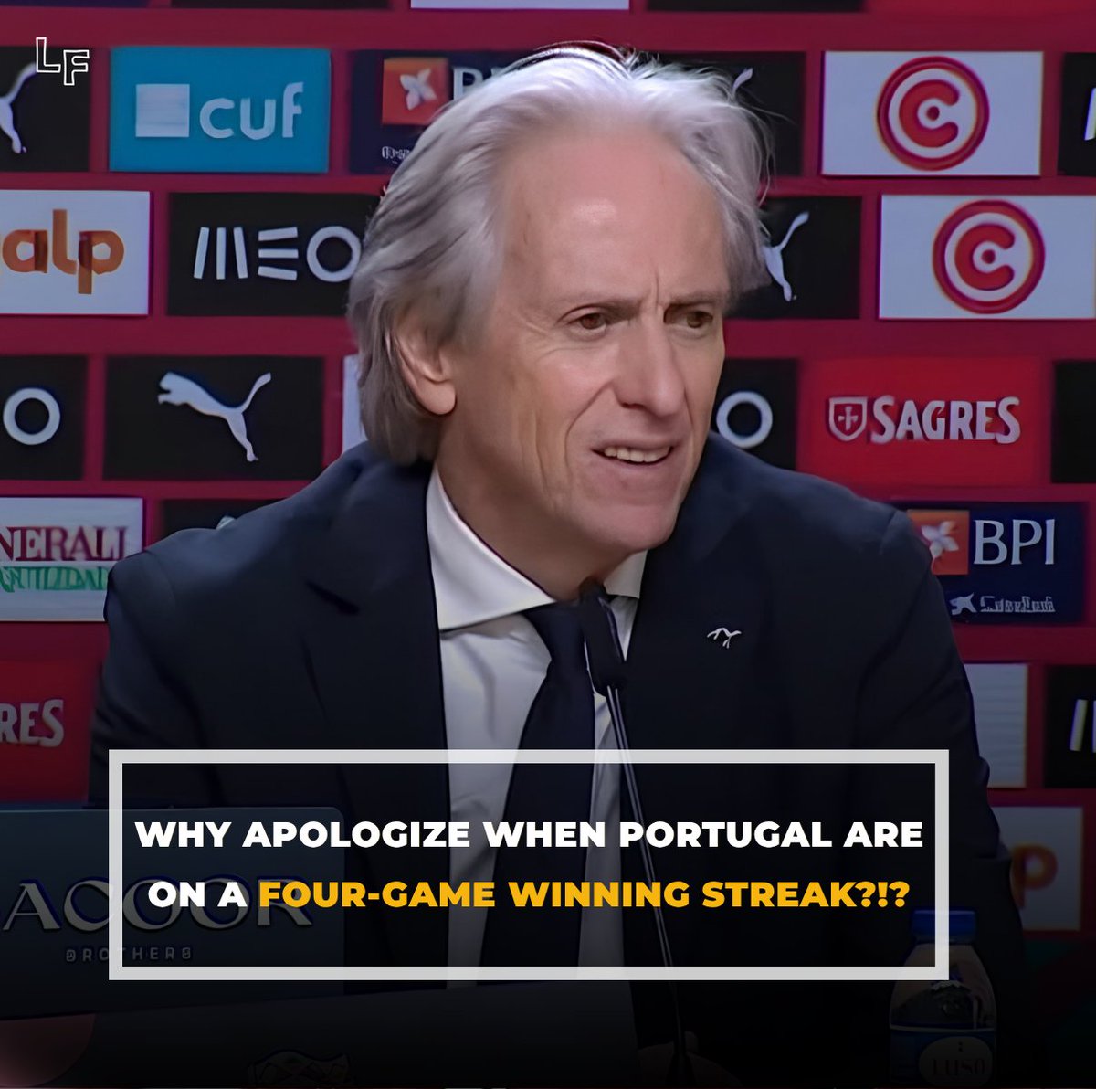 LanksFootball's tweet photo. 🚨JORGE JESUS LASHES OUT WHEN ASKED ABOUT RONALDO!?!?!

Specifically, despite Portugal's impressive run with a 4-game winning streak to secure a place in the Nations League quarterfinals, the post-match press conference turned extremely tense. Instead of focusing on the team's achievements, the media repeatedly questioned manager Jorge Jesus about the absence of Cristiano Ronaldo.

The reason manager Jesus faced intense pressure demanding an apology stemmed from rumors regarding how he managed CR7. Specifically, Ronaldo was reportedly asked to warm up but was ultimately kept on the bench. Journalists argued that a superstar of his caliber wouldn't leave the training camp over a minor disagreement, citing leaked reports of an internal meeting where Jesus allegedly promised to publicly apologize to Ronaldo.

Faced with relentless pressure, manager Jorge Jesus lost his temper and firmly rejected the claims: "What should I apologize for? Apologize to whom?". While steadfastly refusing to admit any fault and demanding an end to the questioning, he still softened the narrative by reaffirming that the national team's door remains open, leaving Ronaldo to decide the final chapter of his international career.

#Lamfao #Football