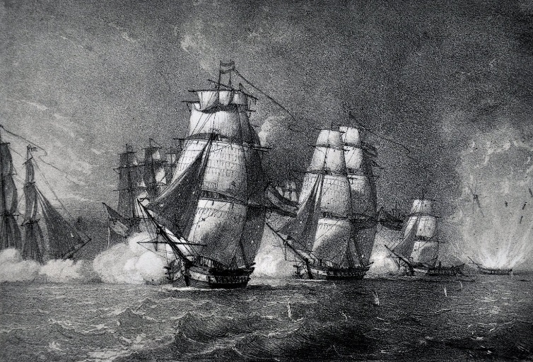 Museo_Naval's tweet photo. La mañana del 5 de octubre de 1804, cuando la escuadra española comandada por José Bustamante y Guerra estaba próxima al cabo de Sta. María, en el Algarve portugués, y a sólo un día de su llegada a Cádiz, las fragatas Medea, Nuestra Señora de las Mercedes, Clara y Fama 
mini 🧵 https://t.co/aNxIG6EXyW