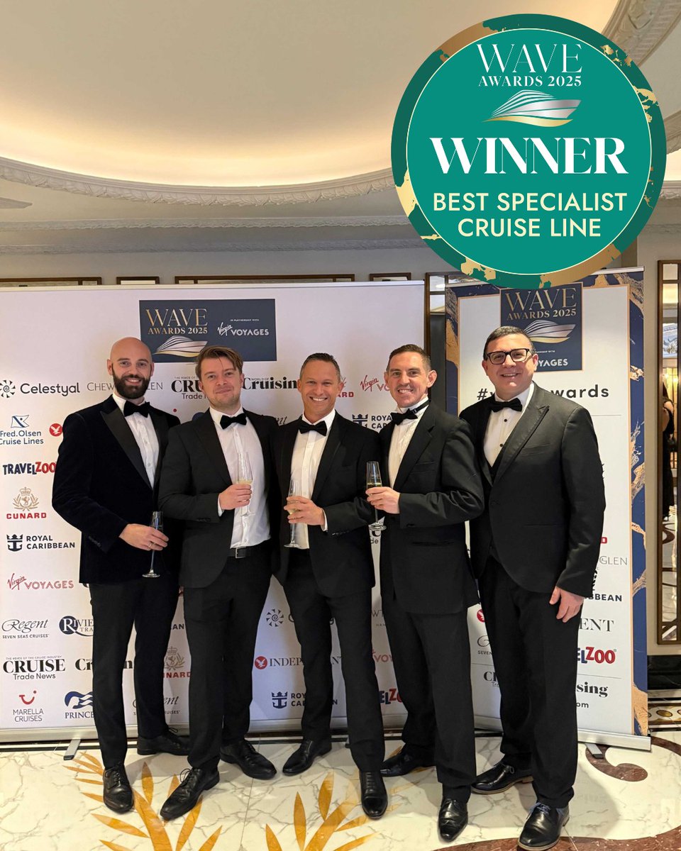 UPoeteiro's tweet photo. Thrilled to win Best Specialist Cruise Line at the Wave Awards for the third consecutive year. Thank you to our dedicated team and everyone who has supported our unforgettable journey. https://t.co/jHE5Ij9Ttd