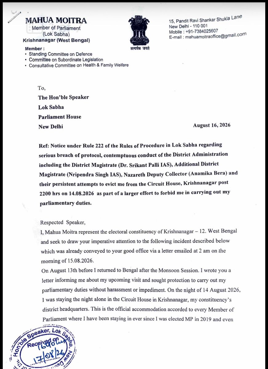 MahuaMoitra's tweet photo. Hello @ombirlakota @loksabhaspeaker - after Gyanesh you will be next constitutional authority to face the music. Pls do your job. It’s been 2 months. Refer matter to Privileges Committee ASAP. Thank you. https://t.co/HmKICWfXp3
