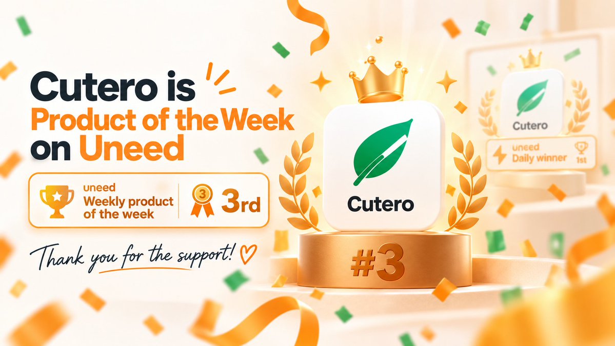 jacopopenazzi's tweet photo. ... and @getcutero is also "Product of the Week 3rd" 🥳
#buildinpublic #uneed https://t.co/FMUOVUywyK