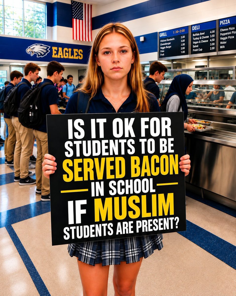 MarshaBlack32's tweet photo. Should schools serve bacon when Muslim students are present? 🏫

Do you agree or disagree? https://t.co/HGi9RJAddt