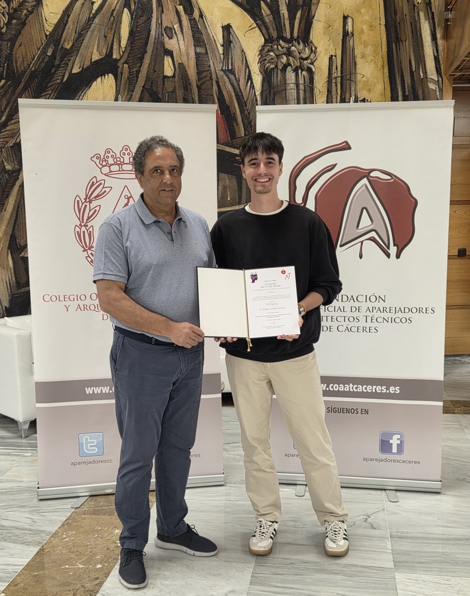aparejadorescc's tweet photo. El PFG🏛️“Levantamiento arquitectónico y estudio patológico de la Torre Espaderos de Cáceres” realizado por César Cotallo, de la Escuela Politécnica de Cáceres de la UEx🎓, ha conseguido el 3 Premio🏆de los VIII Premios a Proyectos de Fin de Grado del CGATE

¡Enhorabuena, César!👏 https://t.co/OJ9OHFfxf8