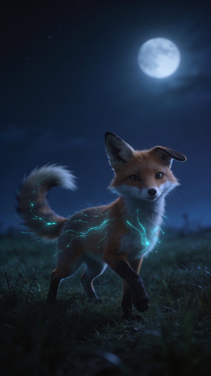 Keymeoflight's tweet photo. the fox came out of a lullaby. red fur, full moon, cyan lines finally glowing instead of searching. it doesn't look scary. it looks found. awake at 2am this month? it's for you: https://t.co/70jbXHgF7O https://t.co/pKXv9eLvLC