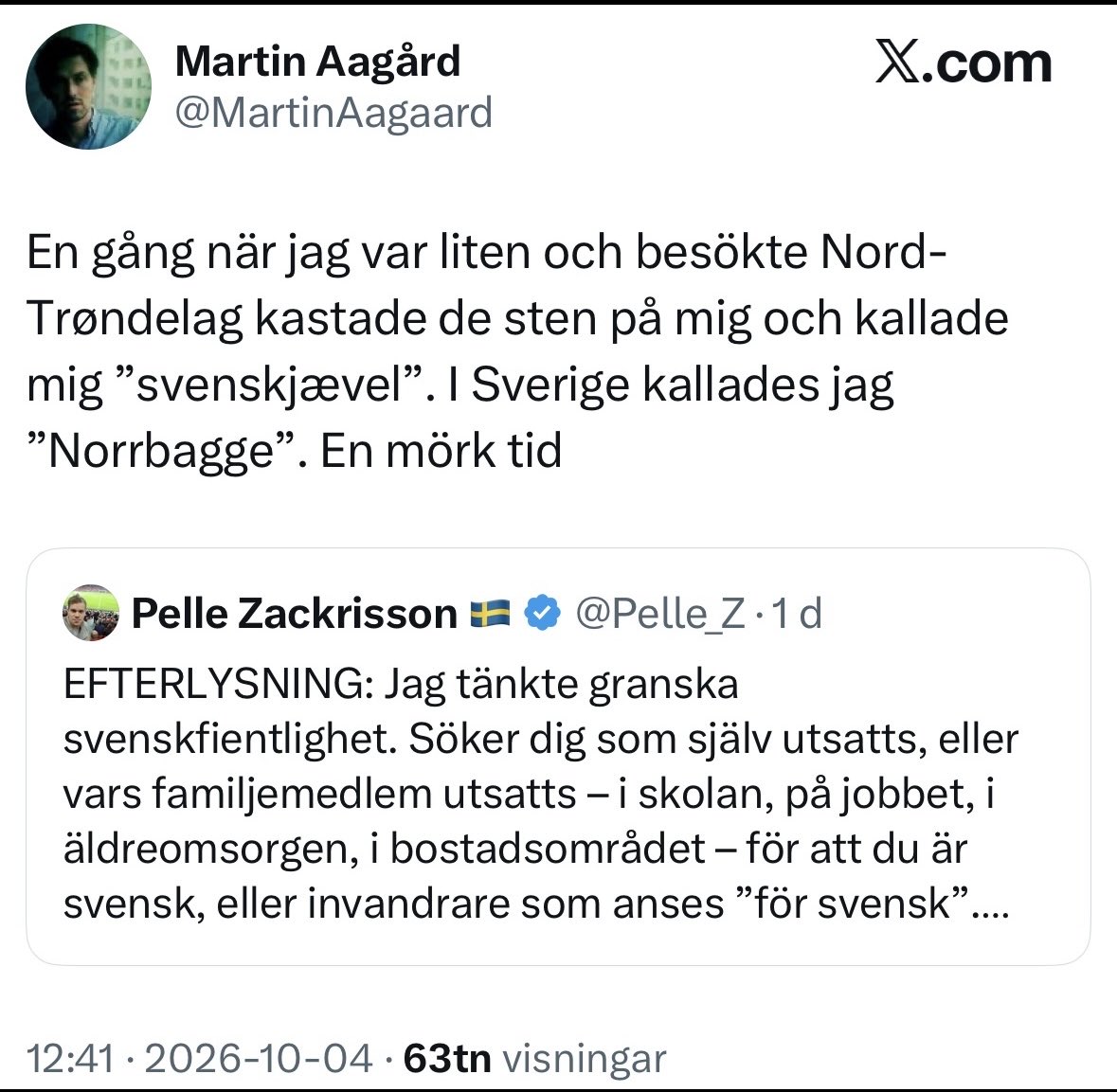 RichardJomshof's tweet photo. Så länge jag kan minnas har svenskar utsatts för olika former av rasism och svenskhat av invandrargäng. Problemet mångfaldigades dock när massinvandringen från MENA tog fart på allvar. 

Vi har genom åren kunnat se hur svenska pojkar har misshandlats, mordhotats och rånats, ofta under fullständigt vidriga former. De har blivit slagna med knytnävar och olika tillhyggen. De har blivit pissade på, fått pinnar uppkörda i baken och könsorgan inkörda i munnen. De har knivskurits och i vissa fall mördats. Många flickor och unga kvinnor har utsatts för liknande vidrigheter, inte minst sexuellt våld i form av överfalls- och gruppvåldtäkter där MENA-gäng har tvångspenetrerat dem vaginalt, analt och oralt. 

Denna rasism och detta svenskhat har ofta ignorerats och sopats under mattan. När det väl har avslöjats och kommit på tal har det ofta mötts av förnekelse och/eller olika bortförklaringar. Vissa har dessutom hånat dem som har pekat på problemen. Ibland har även offren hånats. 

Det är inte bara så att svenskarna håller på att bli en minoritet i sitt eget land. Folkutbytet sker dessutom under fullständigt vidriga former. Frågan är hur länge svenskarna ska acceptera detta.