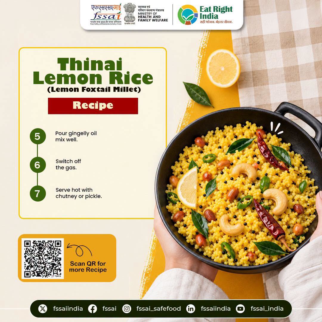 EastKvk's tweet photo. Give your everyday meal a millet twist with Thinai Lemon Rice! Made with foxtail millet, fresh lemon and crunchy roasted nuts, try this simple South Indian classic, packed with flavour.
#icar
#atari_zonevii
#cauimphal
#SHS2026
#SwachhtaHiSeva2026
@SwachhBharat
@SwachhBharatGov https://t.co/IOTfVAOVWm