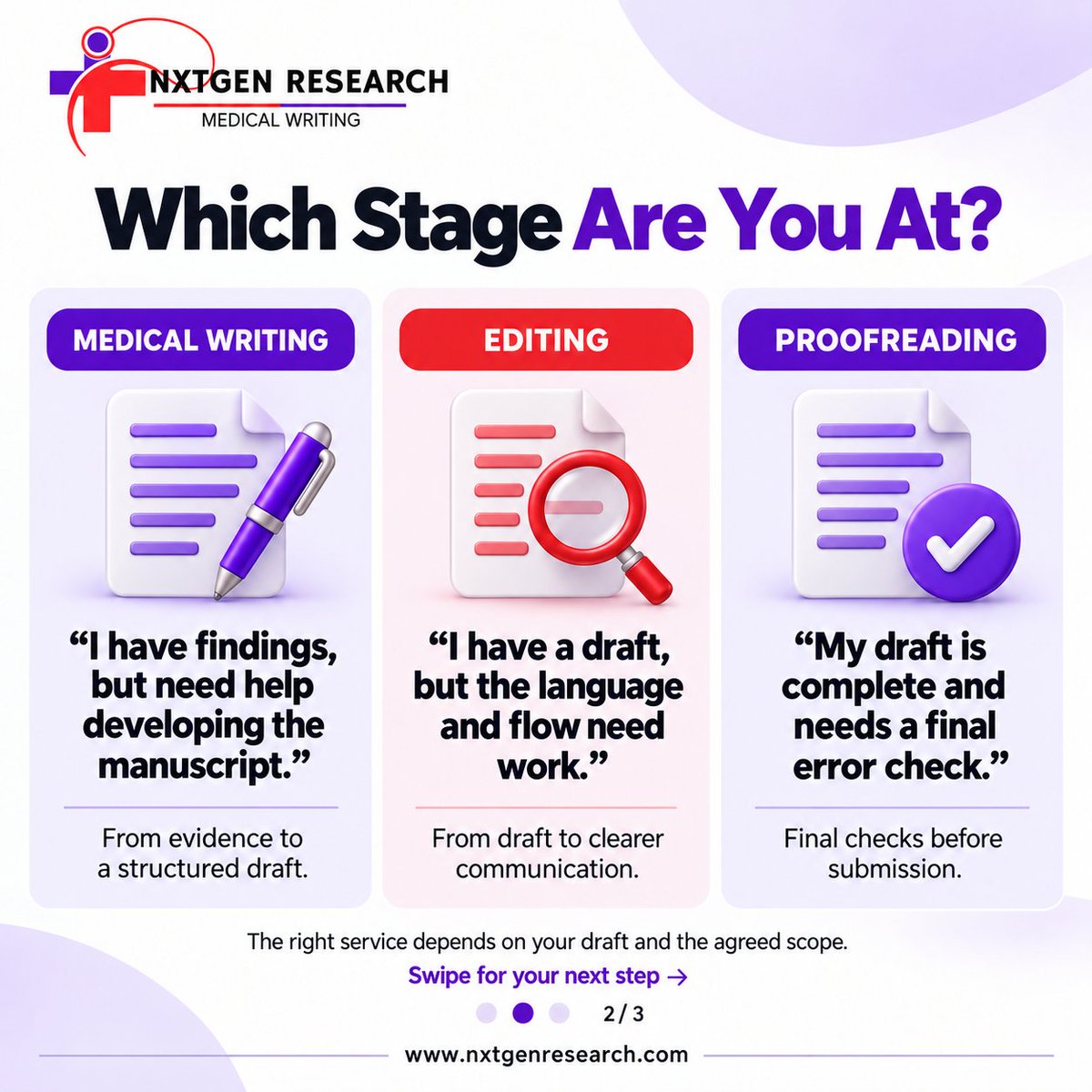NxGenResearch's tweet photo. Writing, editing or proofreading? 📝
✍️Develop your manuscript
🔍Strengthen your draft
✅Check final details
Swipe through our comparison.
DM SUPPORT with your topic, draft stage and deadline.

📞 +91 94459 80260
🌐 https://t.co/XGsFToZtDt
📧 info@nxtgenresearch.com https://t.co/xCrSBuURdh