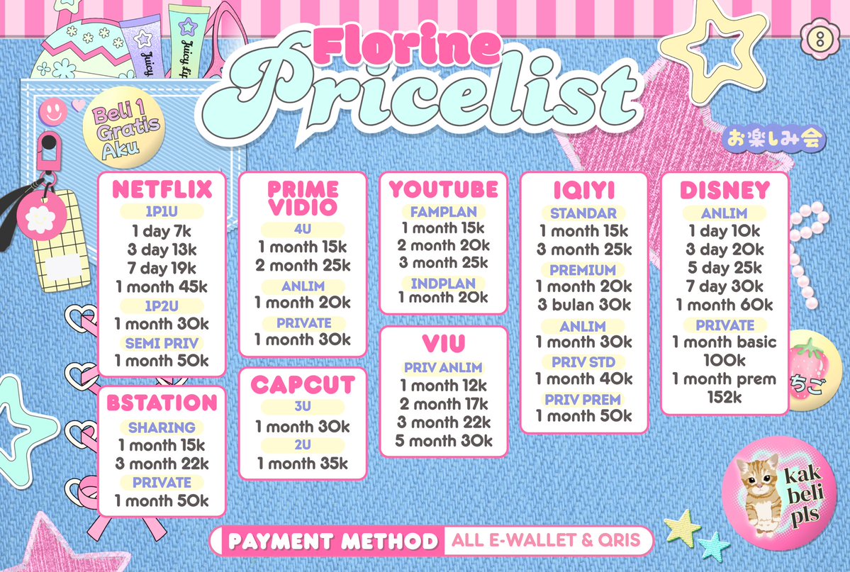 eciesy's tweet photo. siangg semuanyaa, florine sudah openk yaaww . . ready app prem trusted dan bergaransi 💯

netflix, prime vidio, youtube, iqiyi, disney, bstation, capcut, viu, hbo max, remini web, vidio, vision+, canva, wetv, rcti+

💌 : https://t.co/nlf0NYtHiN
🧃#zonauang #bealanja https://t.co/hf8n2FNOtJ