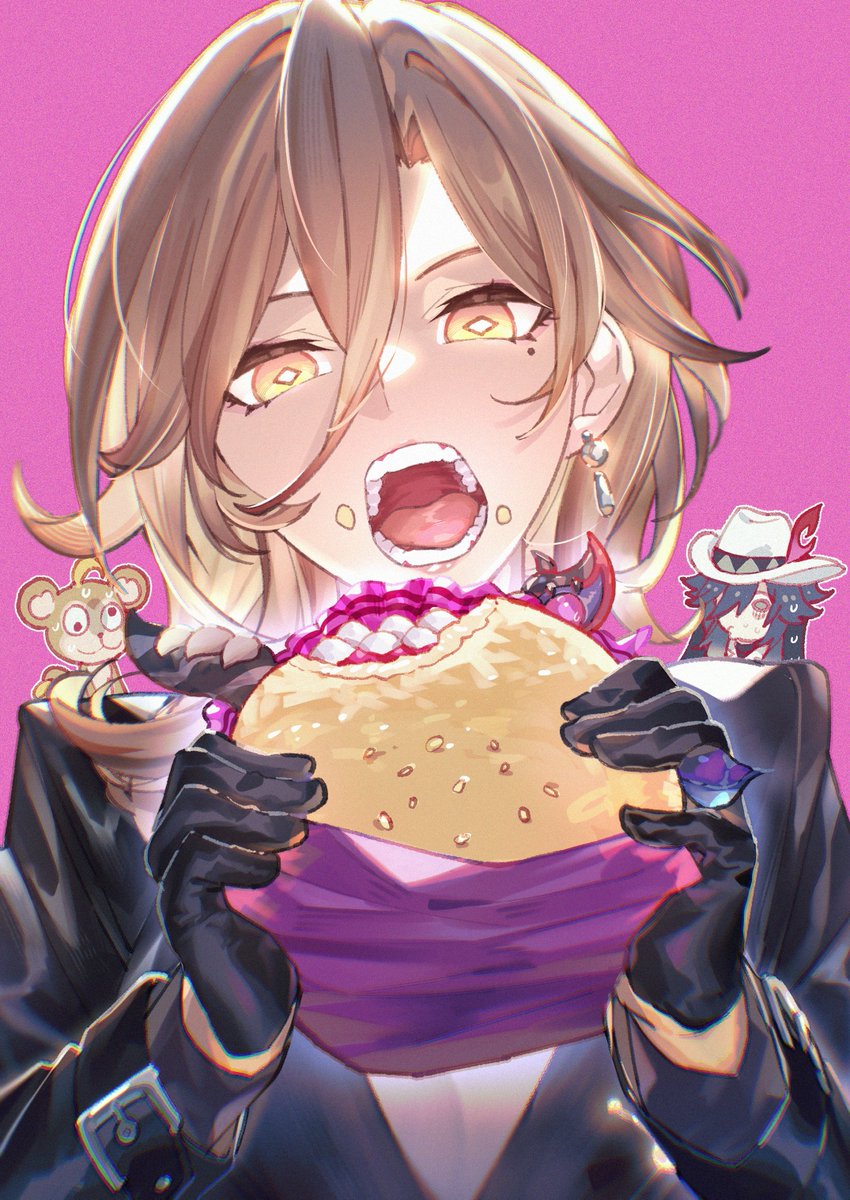 farebake's tweet photo. Kuchiba eating Astropolis' hamburger~ https://t.co/rGGCcLS2CE