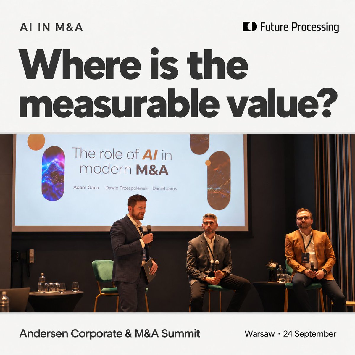 FutureProcessin's tweet photo. At the Andersen Corporate and M&A Summit in Warsaw, one M&A question stood out: does “AI in the target” mean an AI-driven operating model or a few chatbot licences? The answer affects valuation. How does your due diligence test the difference?

#AIDueDiligence #DealMaking #ArtificialIntelligence