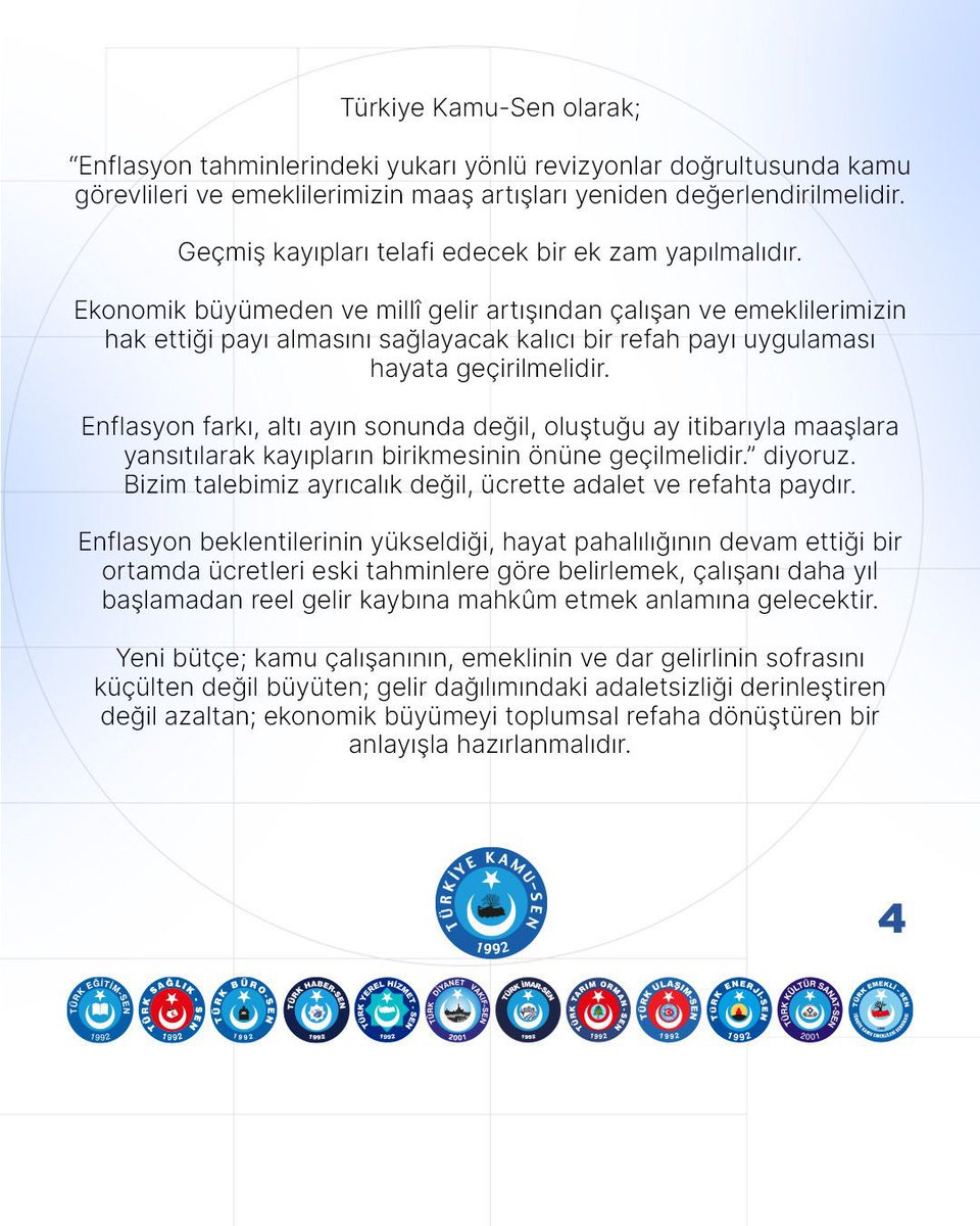 OnderKahveci's tweet photo. “ENFLASYON YÜKSEK SEYRİNİ KORUYOR, TAHMİNLER YÜKSELİYOR AMA MAAŞLAR AYNI KALIYOR”

🔴TÜİK tarafından açıklanan verilere göre eylül ayında enflasyon %1,84 olarak gerçekleşmiş, yıllık enflasyon ise %29,73 seviyesinde oluşmuştur. Yılın ikinci yarısının henüz ilk üç ayında kümülatif enflasyonun %5,6’ya ulaşmış olması, kamu görevlileri ve emeklilerimizin maaşlarına temmuz ayında yapılan %7’lik artışın büyük ölçüde eridiğini göstermektedir.

🔴Yıllık enflasyonun hâlâ %29,73 gibi son derece yüksek bir seviyede seyretmesi, hayat pahalılığının aile bütçeleri üzerindeki baskısının bütün ağırlığıyla devam ettiğinin göstergesidir. Üstelik dar ve sabit gelirliler açısından mesele yalnızca ortalama enflasyon rakamlarından ibaret değildir. Gıda, kira, ulaşım, eğitim ve temel ihtiyaçlarda yaşanan fiyat artışları, kamu çalışanlarımızın ve emeklilerimizin günlük hayatında açıklanan ortalama rakamların çok ötesinde hissedilmektedir.
Gelinen noktada ekonomik gelişmeler, kamu görevlileri ve emeklilerimizin maaşlarının yeniden değerlendirilmesini zorunlu hâle getirmiştir….
⤵️⤵️⤵️