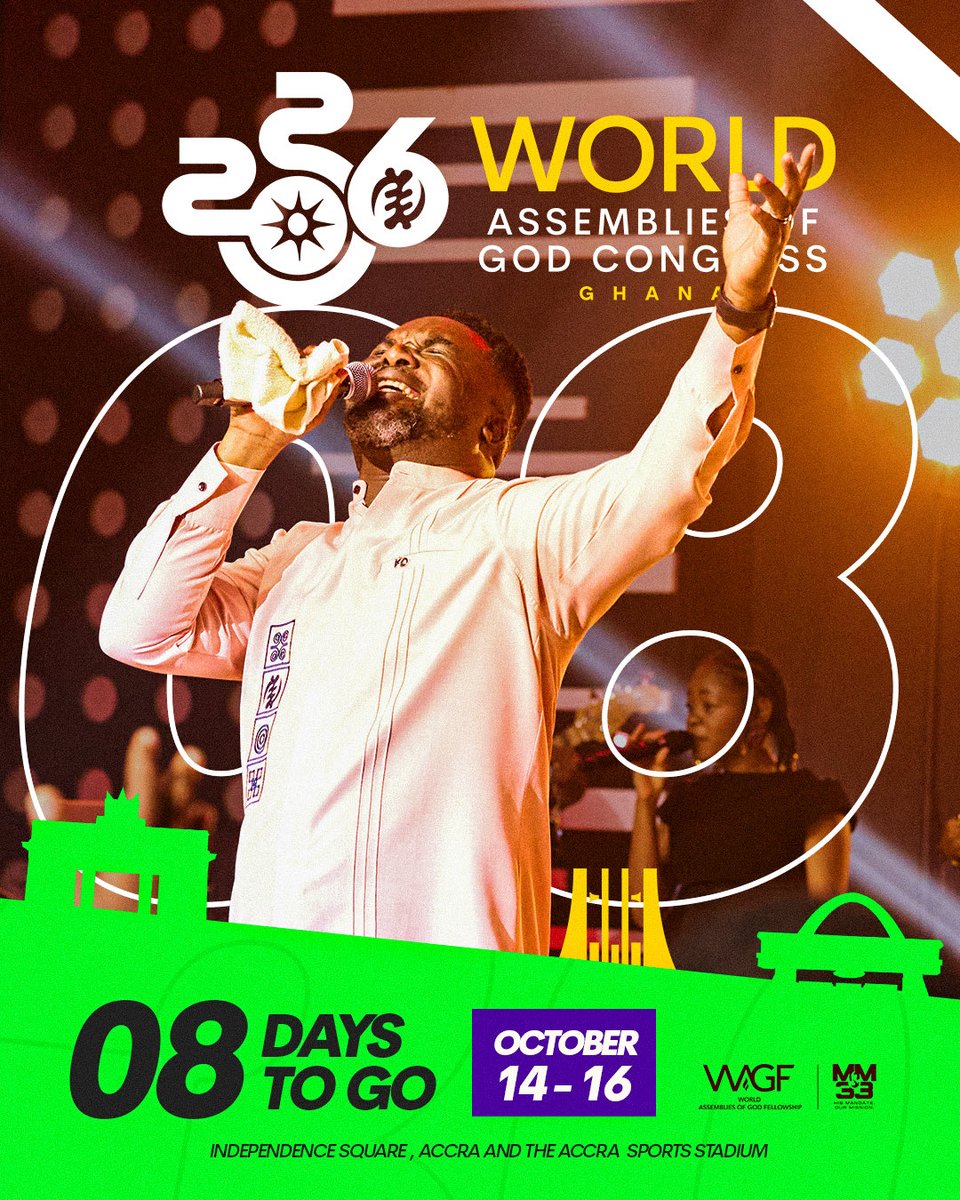 _agghana's tweet photo. 🌍 8 DAYS TO GO!

The countdown is on! 
Nations are gathering, hearts are preparing, and we’re getting closer to a historic moment in God’s presence.

8 days until the world gathers in Ghana! 🇬🇭

Are you ready?
#WAGC https://t.co/p1HWjvt4Aw