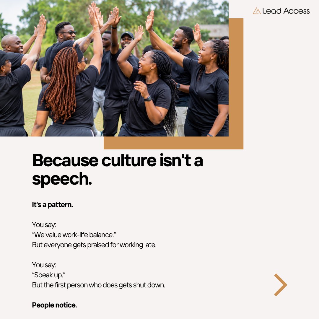 leadaccessnow's tweet photo. A strong company culture doesn’t happen by accident.

What kind of culture are you building?

Looking to strengthen your organisation and its people? 
Contact us through our website. Link in bio.

#LeadershipLens #CompanyCulture #Leadership #WorkplaceCulture #LeadAccess https://t.co/Qbl5mRfuYw