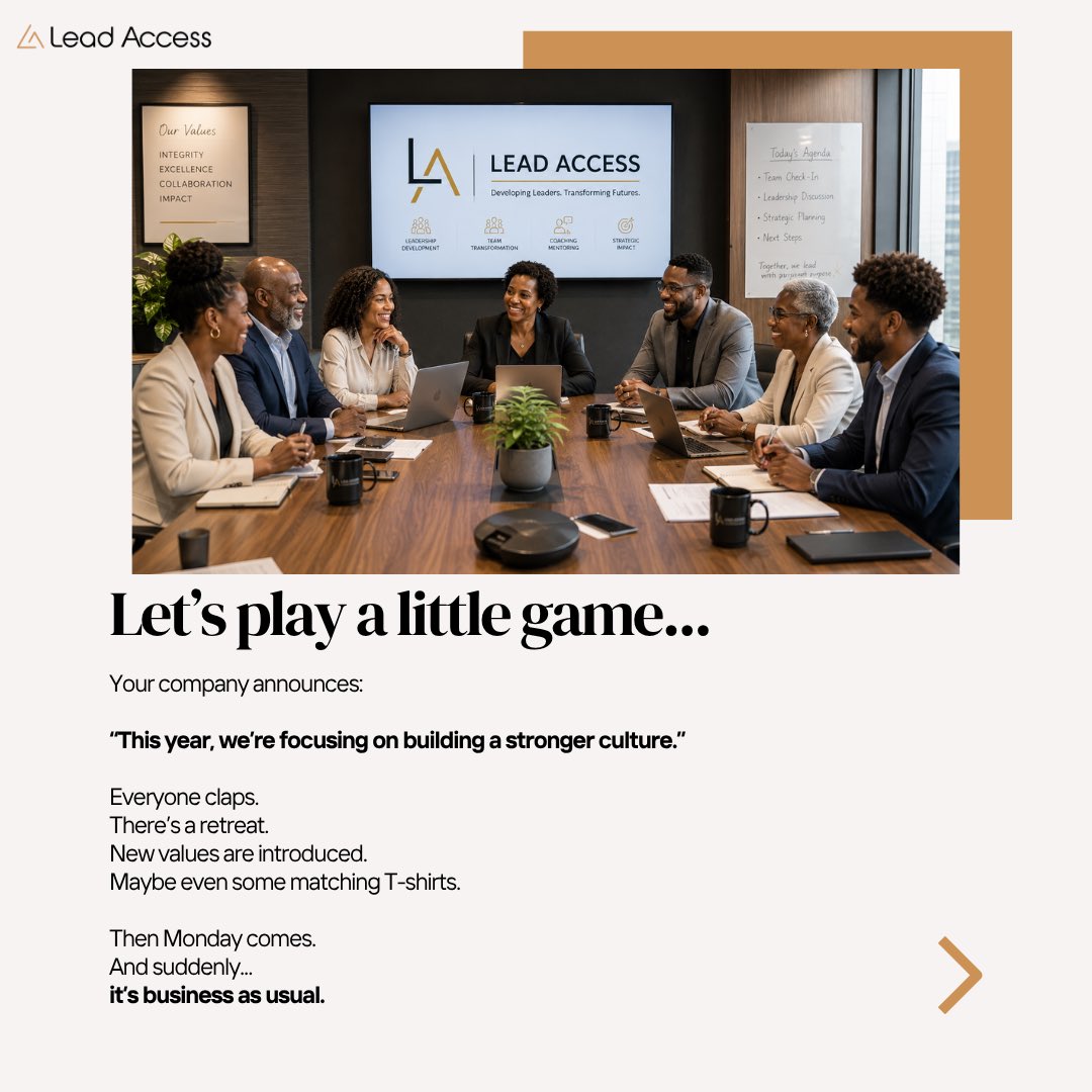 leadaccessnow's tweet photo. A strong company culture doesn’t happen by accident.

What kind of culture are you building?

Looking to strengthen your organisation and its people? 
Contact us through our website. Link in bio.

#LeadershipLens #CompanyCulture #Leadership #WorkplaceCulture #LeadAccess https://t.co/Qbl5mRfuYw