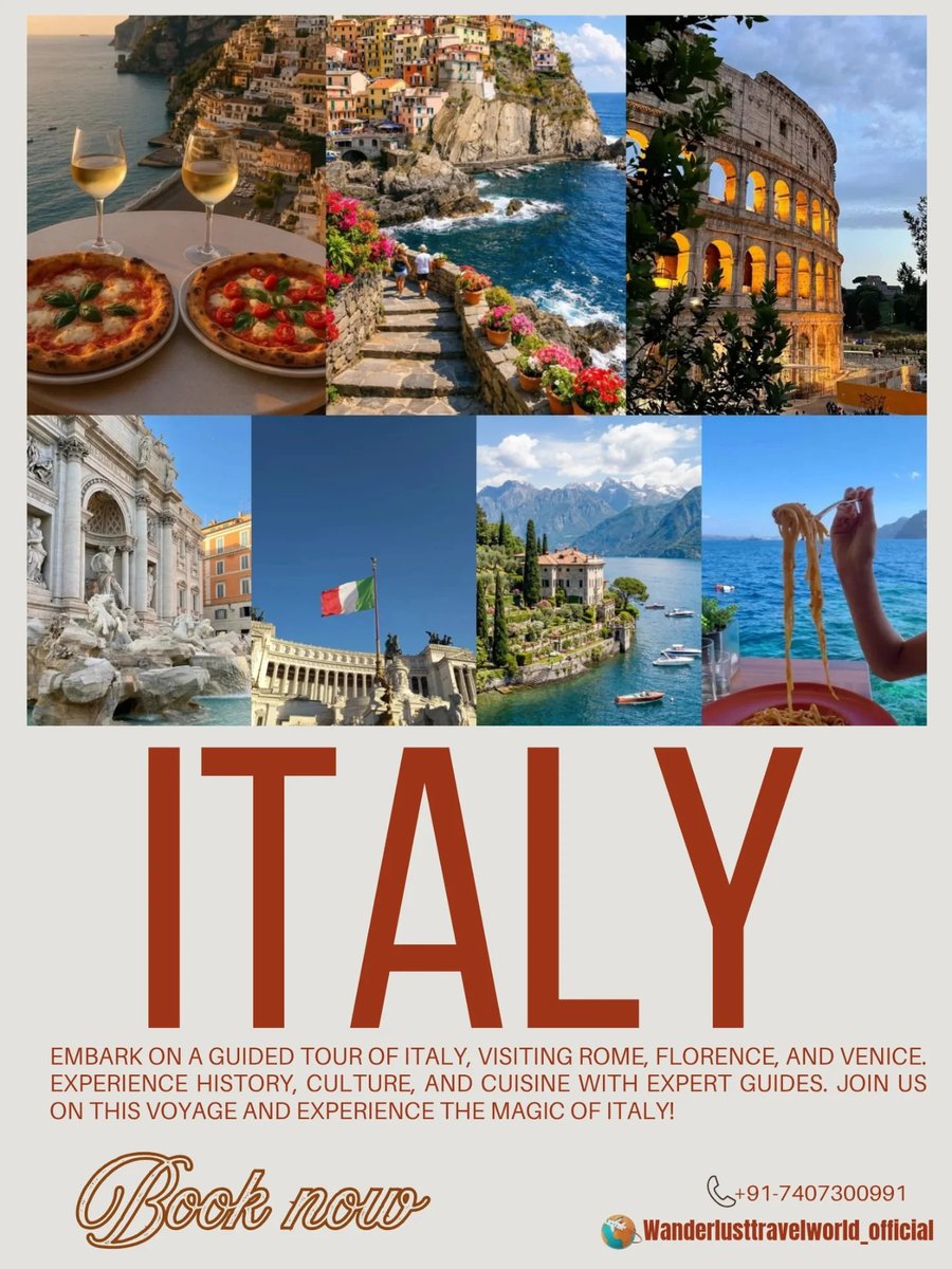tommydompierre's tweet photo. La Dolce Vita awaits in Italy. Explore Rome, Venice, and Florence with authentic cuisine, breathtaking views, rich history, and unforgettable moments. Plan your dream Italian escape with Wanderlust Travel World. https://t.co/kF6sggJgCB