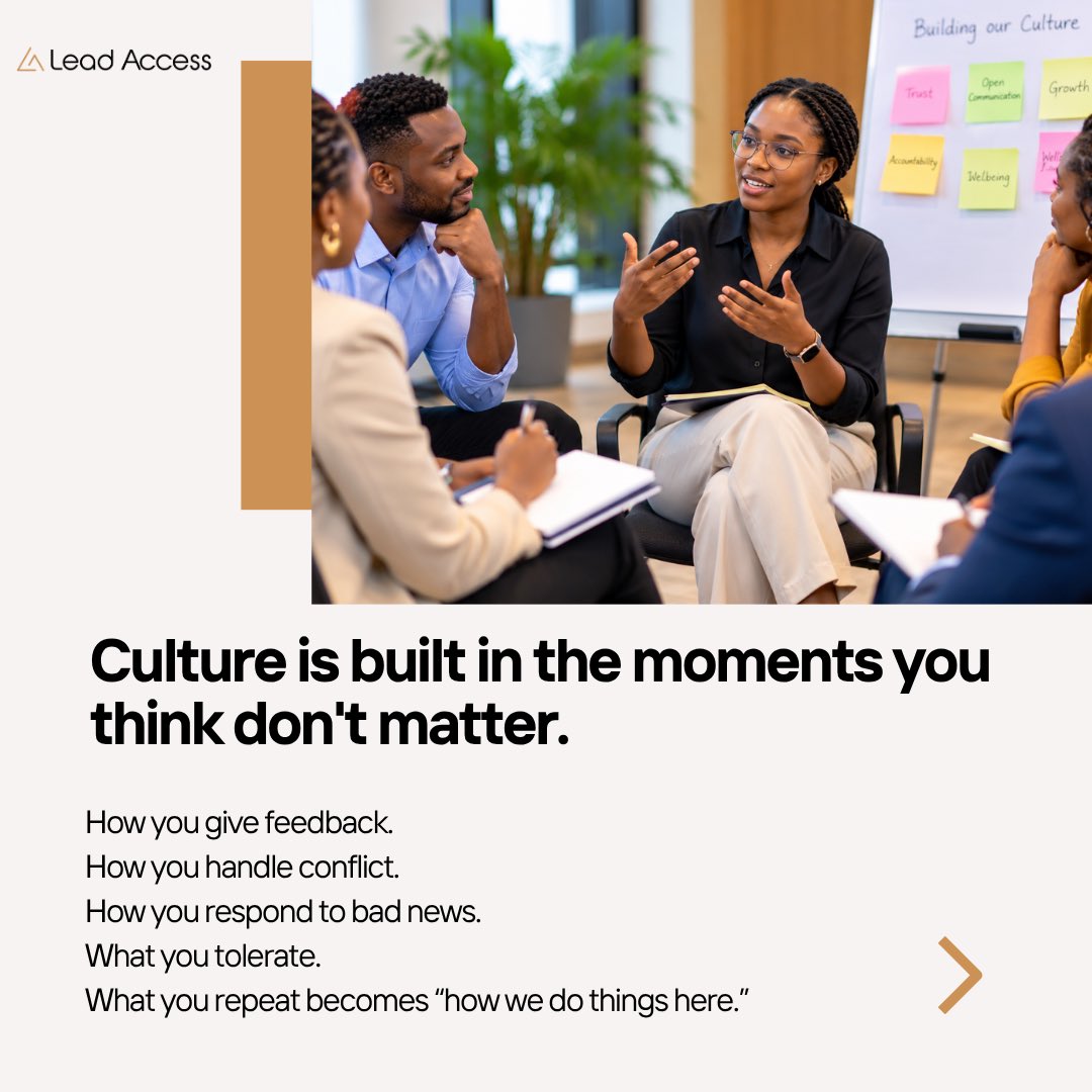 leadaccessnow's tweet photo. A strong company culture doesn’t happen by accident.

What kind of culture are you building?

Looking to strengthen your organisation and its people? 
Contact us through our website. Link in bio.

#LeadershipLens #CompanyCulture #Leadership #WorkplaceCulture #LeadAccess https://t.co/p5ml2ZHb74