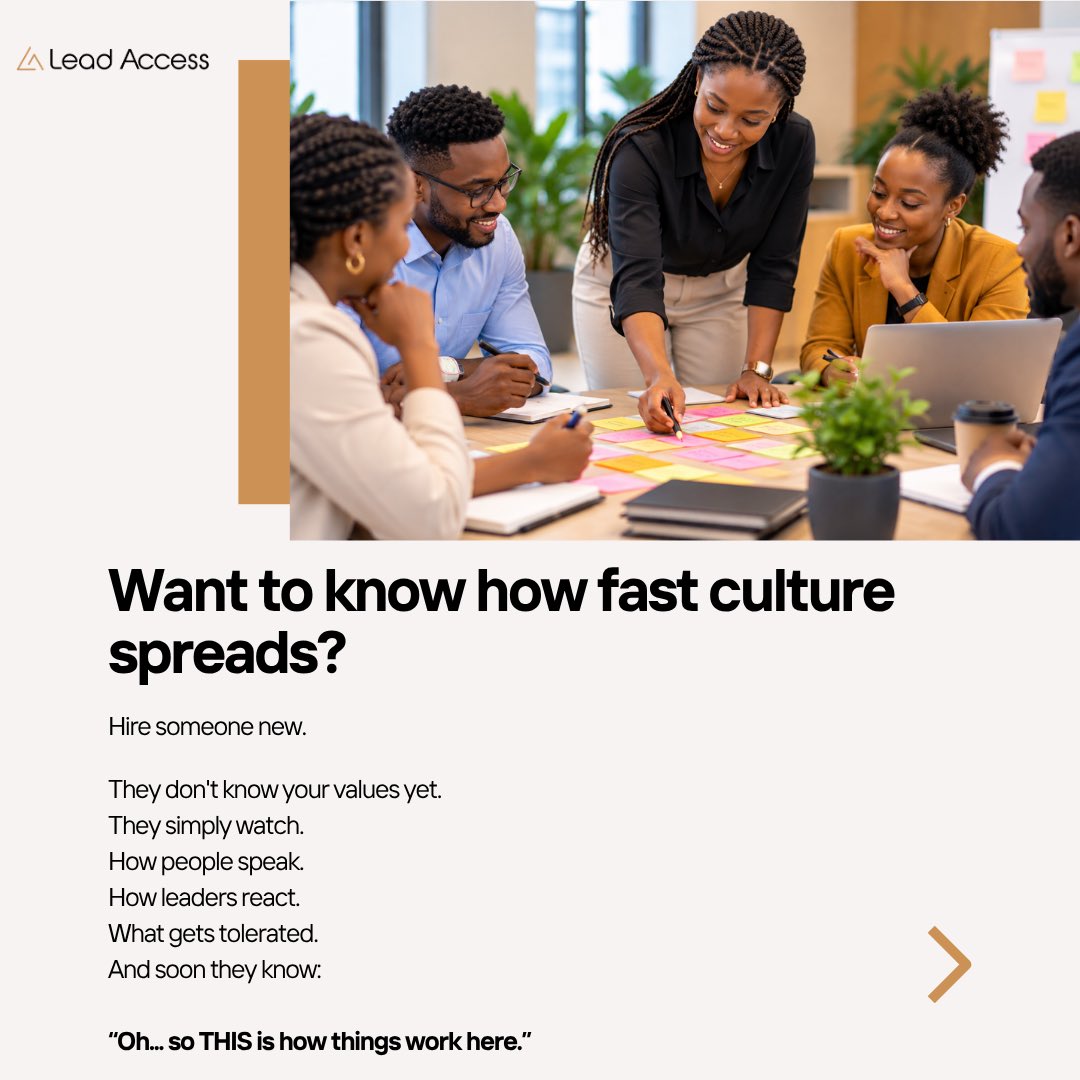 leadaccessnow's tweet photo. A strong company culture doesn’t happen by accident.

What kind of culture are you building?

Looking to strengthen your organisation and its people? 
Contact us through our website. Link in bio.

#LeadershipLens #CompanyCulture #Leadership #WorkplaceCulture #LeadAccess https://t.co/p5ml2ZHb74