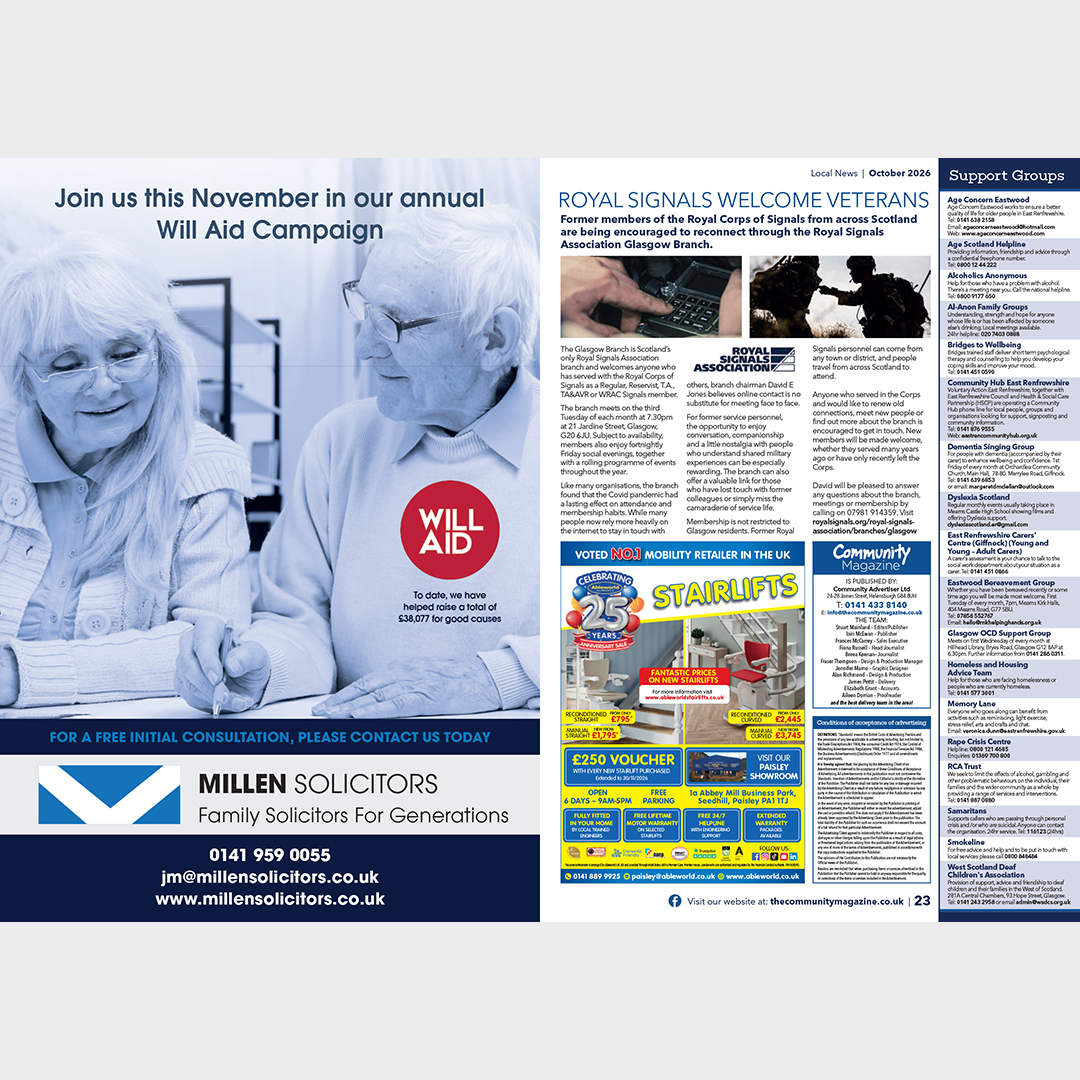 CommunityMagNMC's tweet photo. Royal Signals Welcome Veterans: Former members of the Royal Corps of Signals from across Scotland are being encouraged to reconnect through the Royal Signals Association Glasgow Branch.  Full story, and for the rest of our eBook, CLICK HERE: https://t.co/rcBdzwLVLz https://t.co/AAqAlPWfcr