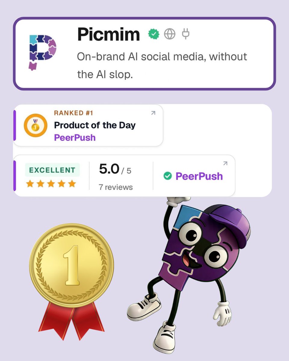 picmim_official's tweet photo. Picmim was Product of the Day on PeerPush! ๐
Proud of our team and grateful to everyone supporting our mission to make social content simpler for small businesses. ๐
#Picmim #ProductOfTheDay https://t.co/3veJN6Lhzt