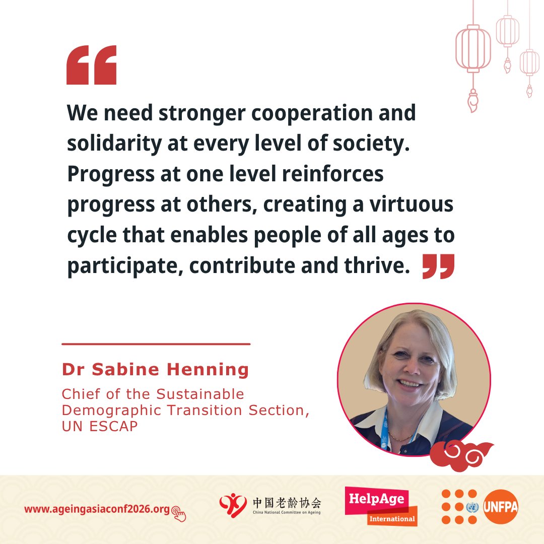 HelpAge's tweet photo. Ahead of the Asia-Pacific Regional Conference on Population Ageing, Dr Sabine Henning of UN ESCAP highlights how cooperation and intergenerational solidarity can help build societies where people of all ages can thrive.

Read more: https://t.co/Ev81RcO7mn https://t.co/5XE1W6FZFj