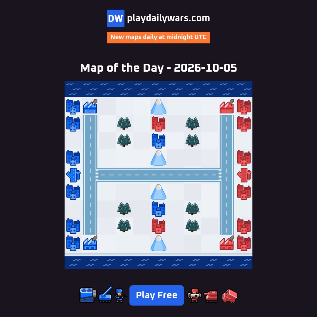 PlayDailyWars's tweet photo. MAP OF THE DAY — 2026-10-05

Play now: https://t.co/iWDFHfj2hH

Can you complete it in the fewest days and claim the top spot on the leaderboard?

#dailygames #dailywars https://t.co/difg5wR8U9