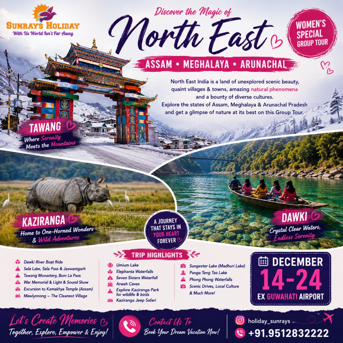 Eminem_g's tweet photo. Women’s Special Tour: Assam, Meghalaya &amp; Arunachal Pradesh with Kaziranga

14–24 December 2026 | 11 Days, 10 Nights | Ex. Guwahati

Explore waterfalls, wildlife, Tawang, Sela Pass, Dawki, Kaziranga and more. Safe, fun and empowering travel for women. https://t.co/Y3SxK7IS02