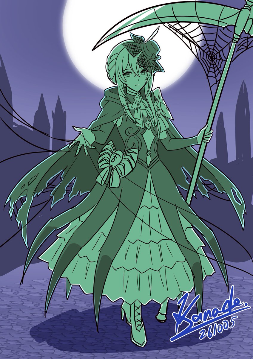 Kanade20207's tweet photo. Ninae/ニネ
A Halloween costume concept. Spider × Grim Reaper motifs, inspired by her two epithets.
#FireEmblemFortunesWeave #FireEmblem #Halloween https://t.co/og5YkU9KTL