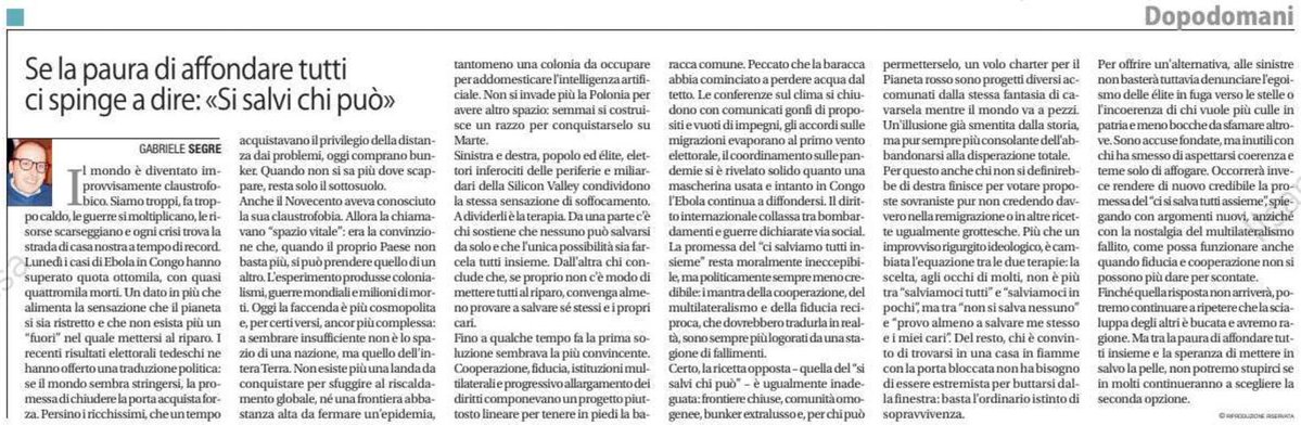 GabrieleSegre's tweet photo. The #Claustrophobic #World of “Every Man for Himself”. I write on this in my piece published on @Avvenire_Nei.
Il #mondo #claustrofobico del “si salvi chi può”. Di questo scrivo nel mio pezzo uscito su #Avvenire. https://t.co/0G8nRItmC1