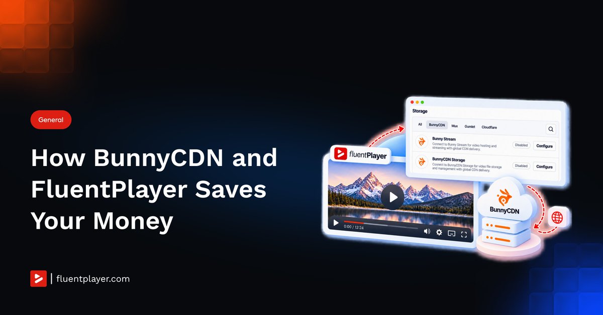 FluentPlayer's tweet photo. A typical WordPress video library costs $4 to $20 a month on Bunny Stream. Play it through FluentPlayer to add in-video email capture, CTAs, and FluentCRM tags, at the cost of Bunny's heatmap. Price your own library in the calculator → https://t.co/9R3N9aP4zR https://t.co/uqYcAKduaz