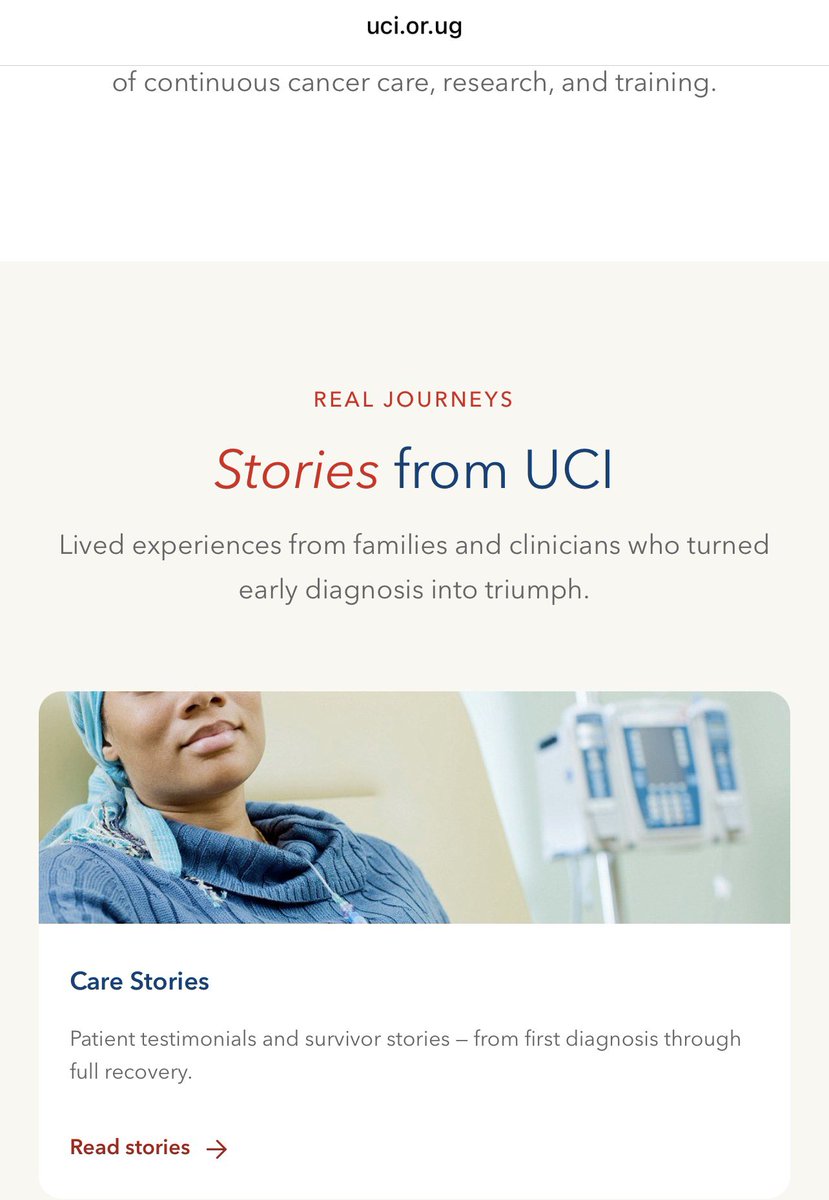 EddiePages's tweet photo. Was here checking out the @UgandaCancerIns website and landed on this.
Right in the website, you get the opportunity of hearing stories from patients and how their journey has been so far.
Checkout the https://t.co/Dw34ONDabw 

#LifeReimagined
#UgandaCancerInstitute https://t.co/6aZiQEdvaw