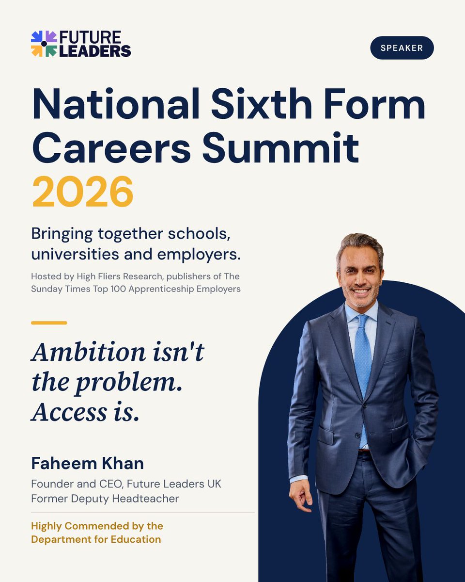 FaheemKhanFL's tweet photo. Today I’m speaking at the National Sixth Form Careers Summit.

My message to school leaders: start earlier, treat university and apprenticeships equally, build confidence alongside applications and bring employers into the room.

Young people have ambition. They need access. https://t.co/Iwnfic0OAO
