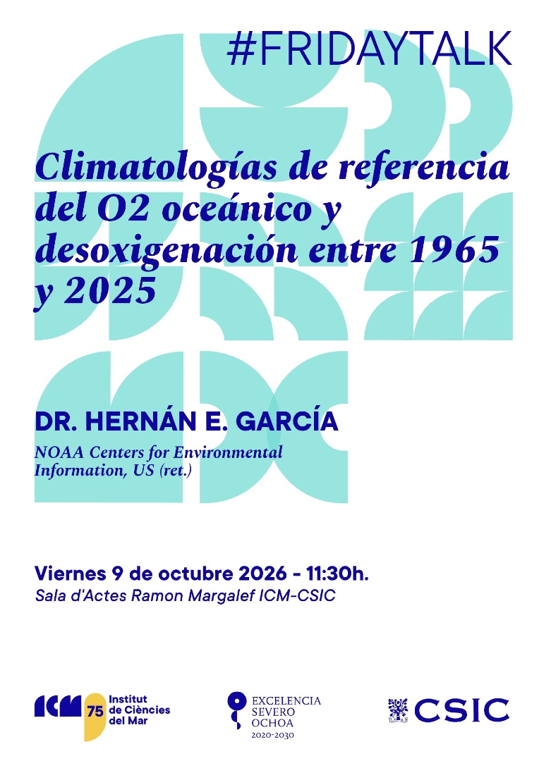 ICMCSIC's tweet photo. 🔶I #FridayTalk I🔶

🗣️ No te pierdas la charla "Climatologías de referencia del O2 oceánico y desoxigenación entre 1965 y 2025", a cargo de Hernán E. García (NOAA)

📆 9/10, 11:30h

🔗https://t.co/mzBw8CLEIV https://t.co/u7A5fWnWGO