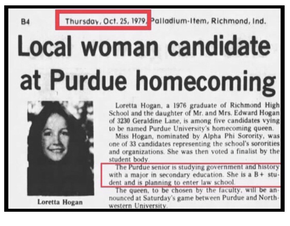 TomScottAndrew's tweet photo. Indiana Supreme Court Chief Justice Loretta Hogan Rush was former candidate for Purdue homecoming queen court :) #NotKidding https://t.co/FnC5f4skQz