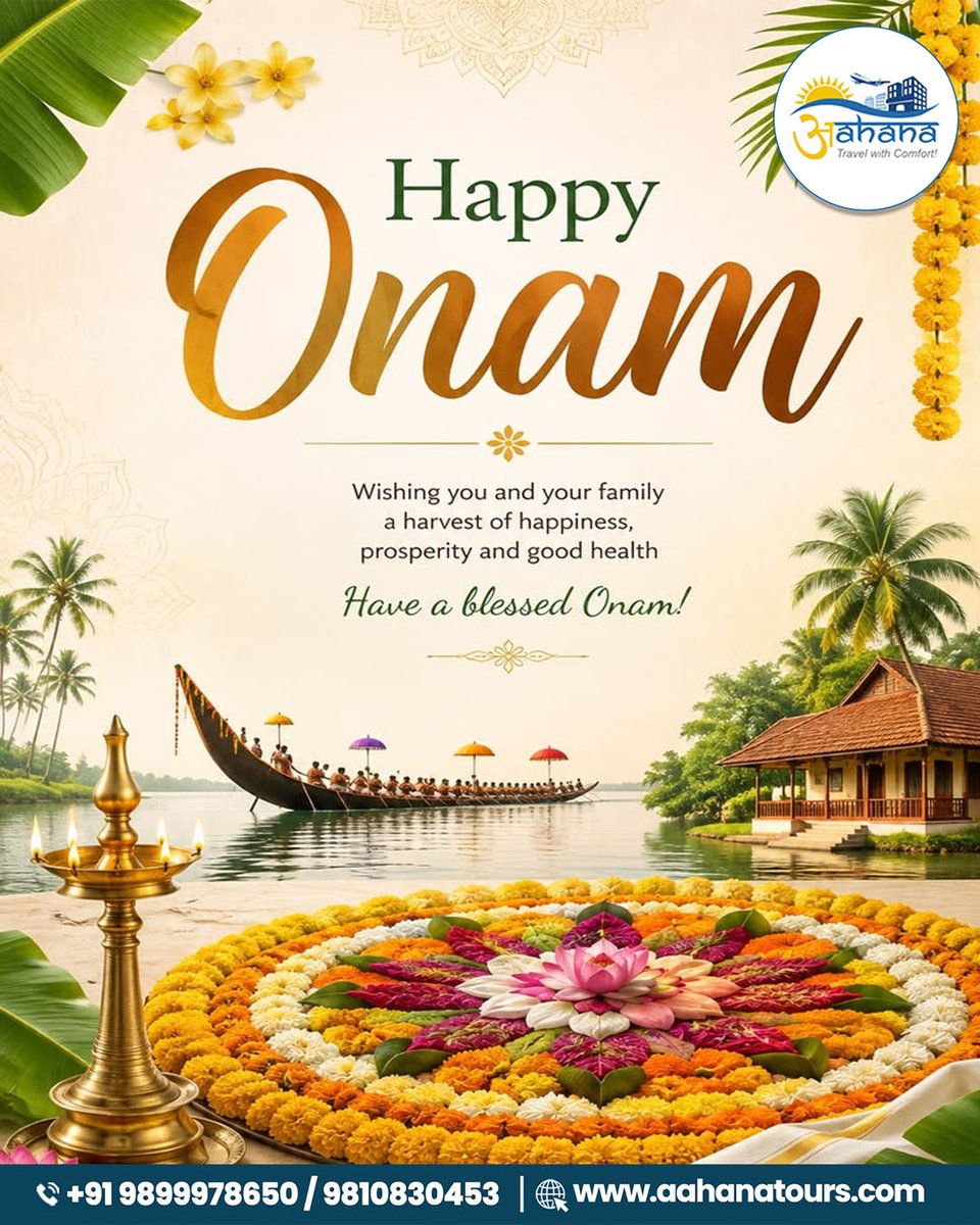 nenitharous's tweet photo. May the vibrant colours of Onam fill your life with happiness, prosperity, and beautiful journeys. Aahana Tours &amp; Travel wishes you and your family a joyful and blessed Onam. https://t.co/xMuOHEkMcc
