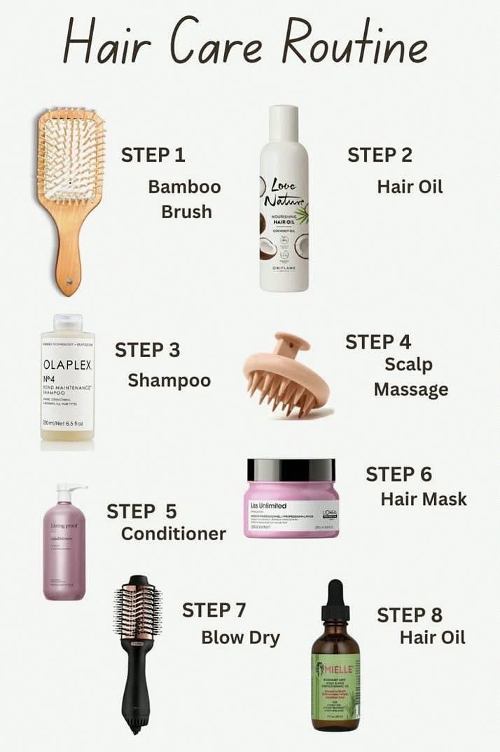 zen5iherb5code's tweet photo. Simple 8-step hair care routine for healthier, shinier hair ✨🌿
Brush, apply hair oil, shampoo, massage your scalp, condition and use a hair mask. Finish with a blow-dry and a touch of hair oil for extra shine &amp; protection 💧✨ https://t.co/lABaggUNlb