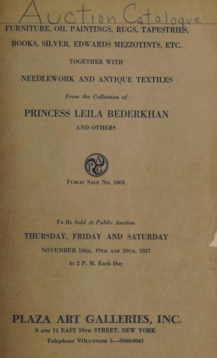 zeydanlioglu's tweet photo. Kürd Prenses Leyla Bedirhan'ın özel koleksiyonundan bazı eşyaların da yeraldığı, Ekim 1937 New York tarihli bir Amerikan müzayede ilanı. https://t.co/WVaoKQoHsJ