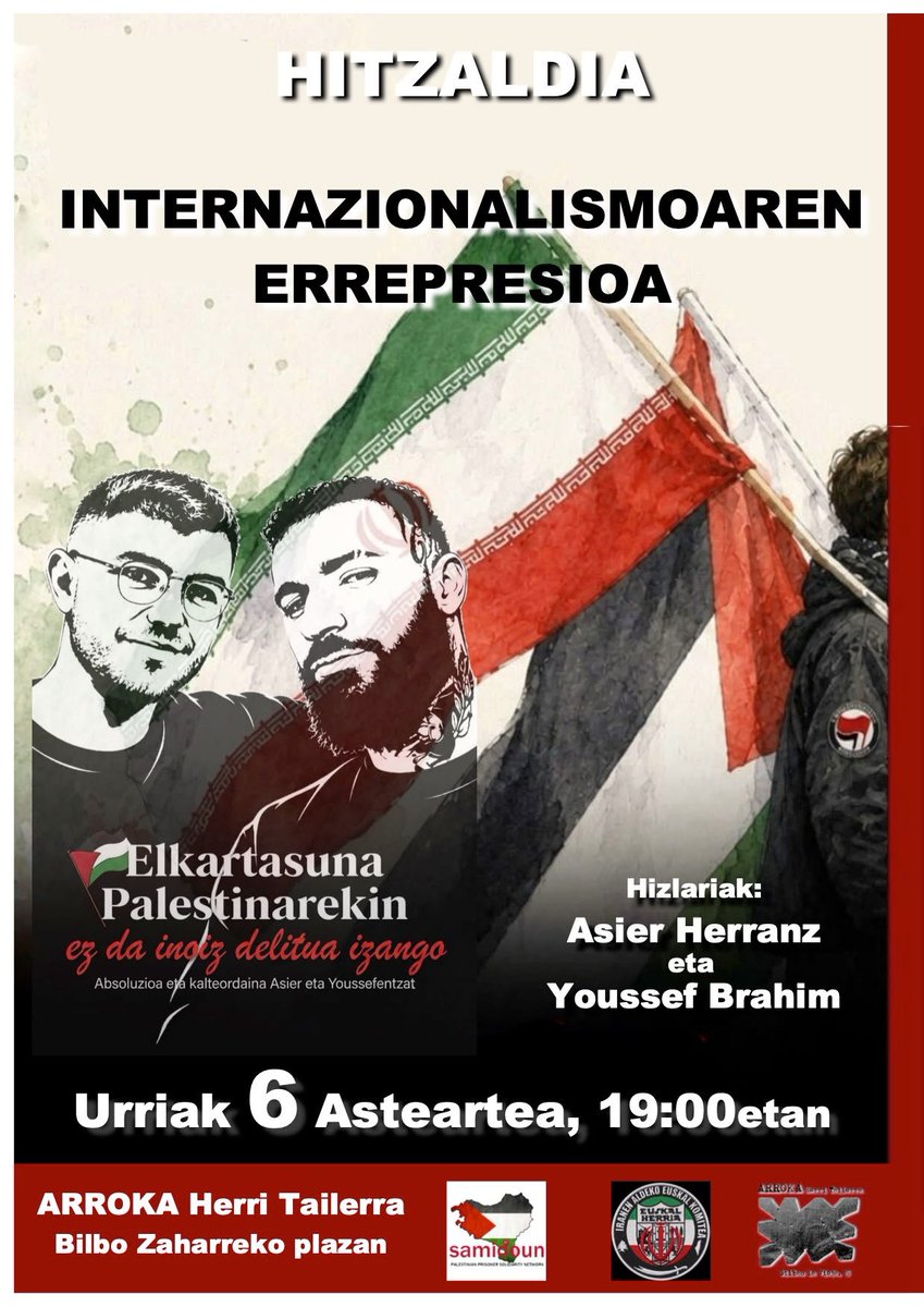IranekinBat's tweet photo. 🇵🇸 Gaur, bihar eta etzi, hiru hitzaldi 2023ko urriaren 7ko palestinar erantzun militarraren urteurrena dela eta:

🟠 Gaur, urriak 5 Arrasaten: José Antonio Egido idazle donostiarraren "El Viejo Pueblo Iraní No Se Rendirá" liburu berriaren aurkezpena.

🟢 Bihar, urriak 6 Bilbin: Asier eta Youssefen hitzaldia Bilbo Zaharreko Arrokan, haien aurka Israelgo Enbaxadak ireki duen prozesu penala azaltzeko.

🔴 Asteazkena, urriak 7 Donostian: José Antonio Egido eta aurten Iranen 40 egun eman dituen Iñaki Gil de San Vicenteren hitzaldia Okendon.

Gora Palestinar Erresistentzia!
Gora Erresistentzia Ardatza!