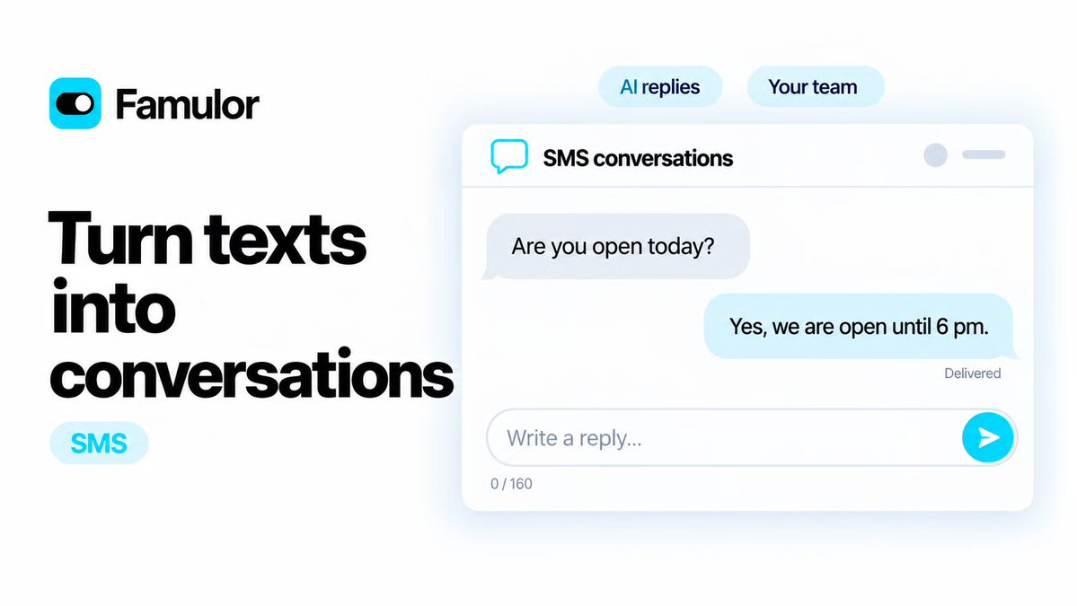 Famulorai's tweet photo. New in Famulor: SMS now works as a conversation. An assistant can reply to incoming messages, and your team can take over in the same thread. When someone replies manually, the AI pauses for that conversation.
https://t.co/WkGNRe40fH https://t.co/7V99KdKFFx