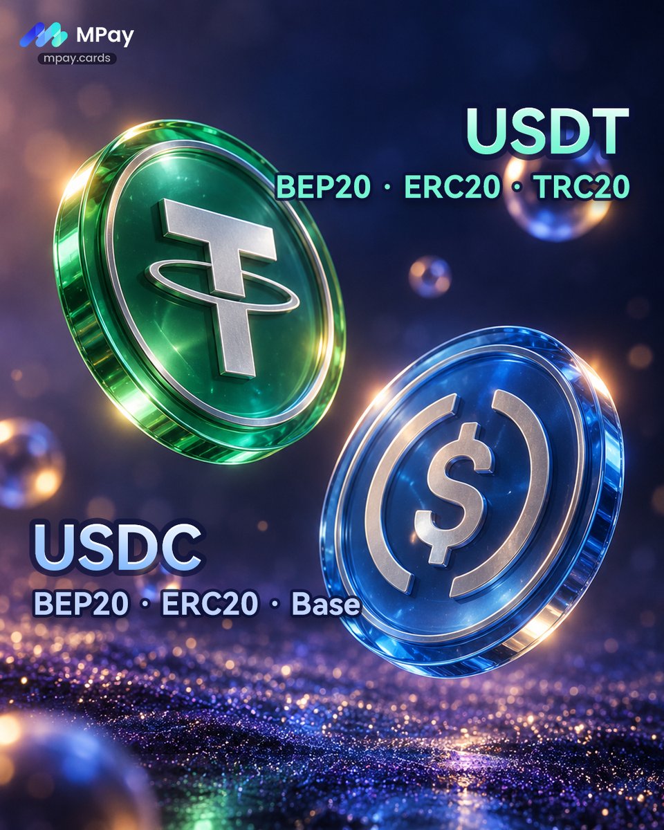 MpayCard's tweet photo. 📢 Before You Deposit USDT or USDC

We only accept deposits via these networks:

USDT → BEP20 · ERC20 · TRC20
USDC → BEP20 · ERC20 · Base

⚠️ Common mistakes to avoid:

❌ TRX on TRC20 → not accepted
❌ BNB on BEP20 → not accepted

If you send either, it won't be credited.

Other networks and crypto assets will not be credited either. Please double-check before sending.

🔒 Your security is our priority. Questions? Reach out anytime. 💬
👉Get Your Card - https://t.co/xiAP2dSmNq #MPAY #MpayCard #CryptoCard #USDT