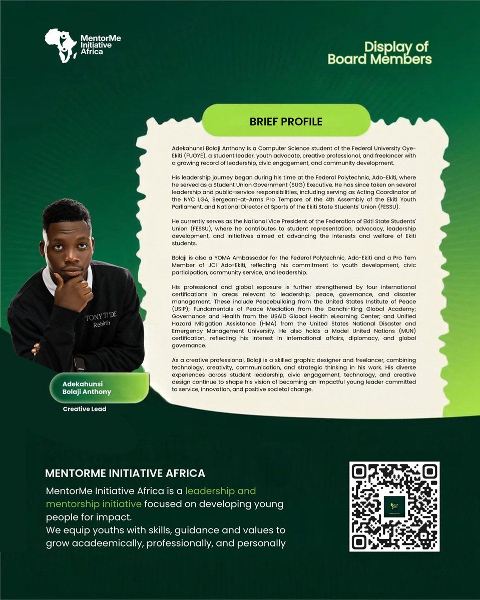 MMIAFRICA's tweet photo. MEET 𝐀𝐃𝐄𝐊𝐀𝐇𝐔𝐍𝐒𝐈 𝐁𝐎𝐋𝐀𝐉𝐈 𝐀𝐍𝐓𝐇𝐎𝐍𝐘 
𝐂𝐑𝐄𝐀𝐓𝐈𝐕𝐄 𝐋𝐄𝐀𝐃

We are pleased to introduce 𝐀𝐝𝐞𝐤𝐚𝐡𝐮𝐧𝐬𝐢 𝐁𝐨𝐥𝐚𝐣𝐢 𝐀𝐧𝐭𝐡𝐨𝐧𝐲, who serves as our 𝐂𝐫𝐞𝐚𝐭𝐢𝐯𝐞 𝐋𝐞𝐚𝐝.

Mentoring Minds. Shaping Futures. https://t.co/rVZselmgkB