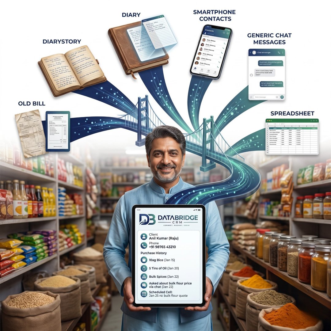 Databridge_crm's tweet photo. 📲 Diary, contacts, chats ya spreadsheets—sab data ek jagah!

Customer information ko organize karke smartly manage karein with DataBridge CRM. 🚀

Connect. Manage. Grow.

#DataBridgeCRM #CRM #CustomerManagement https://t.co/NJockc1LL9
